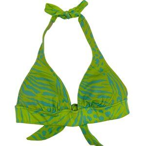 Victorias Secret VS Triangle Halter Bikini Top Green Cheetah Striped Blue Size S